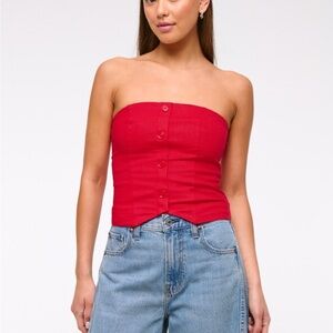 Abercrombie & Fitch Red Strapless Button-Up Top
